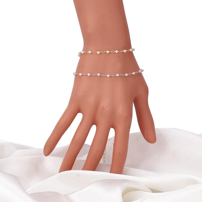 Jewelry Versatile Stitching Small Pearl Copper Chain Bracelet Decoration Fashion Personality Classic Anklet