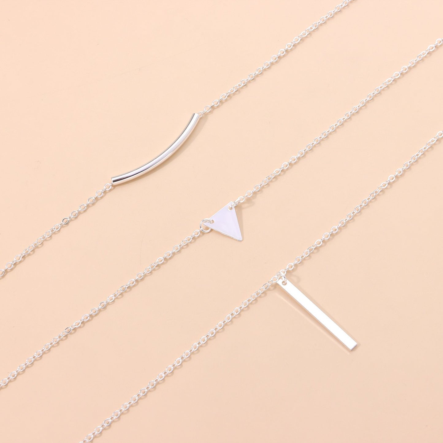 Jewelry fashion street shooting elbow triangle sequin metal strip combination necklace