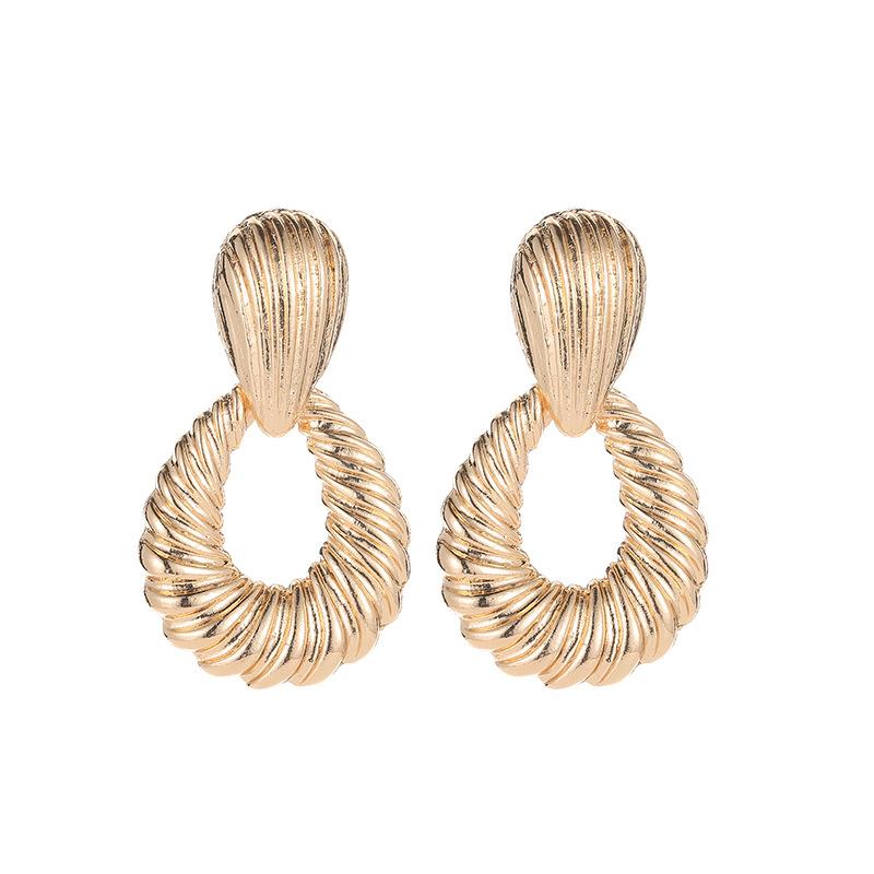 Jewelry alloy shell corrugated earrings women's drop-shaped threaded metal earrings
