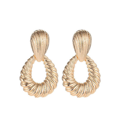 Jewelry alloy shell corrugated earrings women's drop-shaped threaded metal earrings