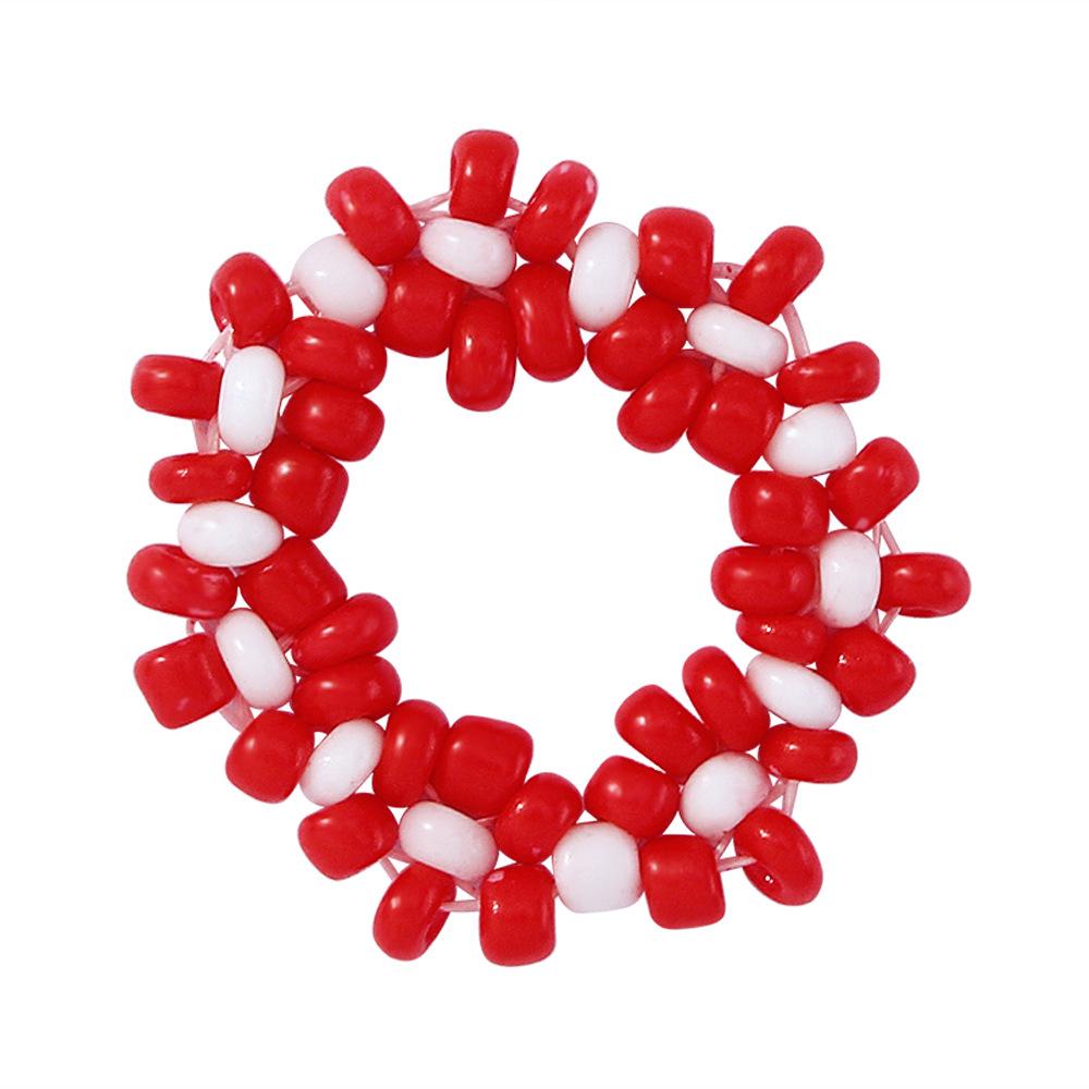 R619 fashion hand-woven rice bead ring net red small flower joint ring contrasting color cute jewelry for women