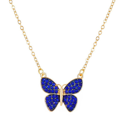 Ins full diamond butterfly necklace female retro fashion niche design blue butterfly pendant clavicle chain tide