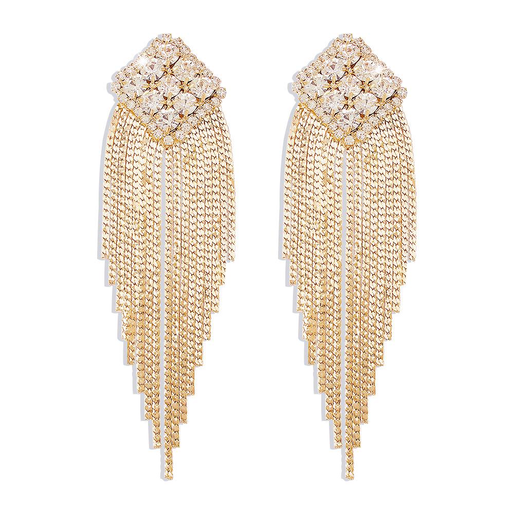 E126 Fashion Tassel Long Earrings Temperament Elegant Diamond Earrings Geometric Creative Internet Celebrity Earrings