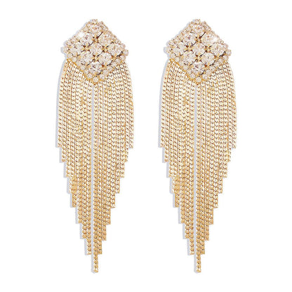 E126 Fashion Tassel Long Earrings Temperament Elegant Diamond Earrings Geometric Creative Internet Celebrity Earrings