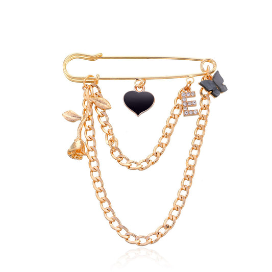 Jewelry Light Luxury Full Diamond Letter Butterfly Brooch Creative Fashion Rose Love Pin Accessories