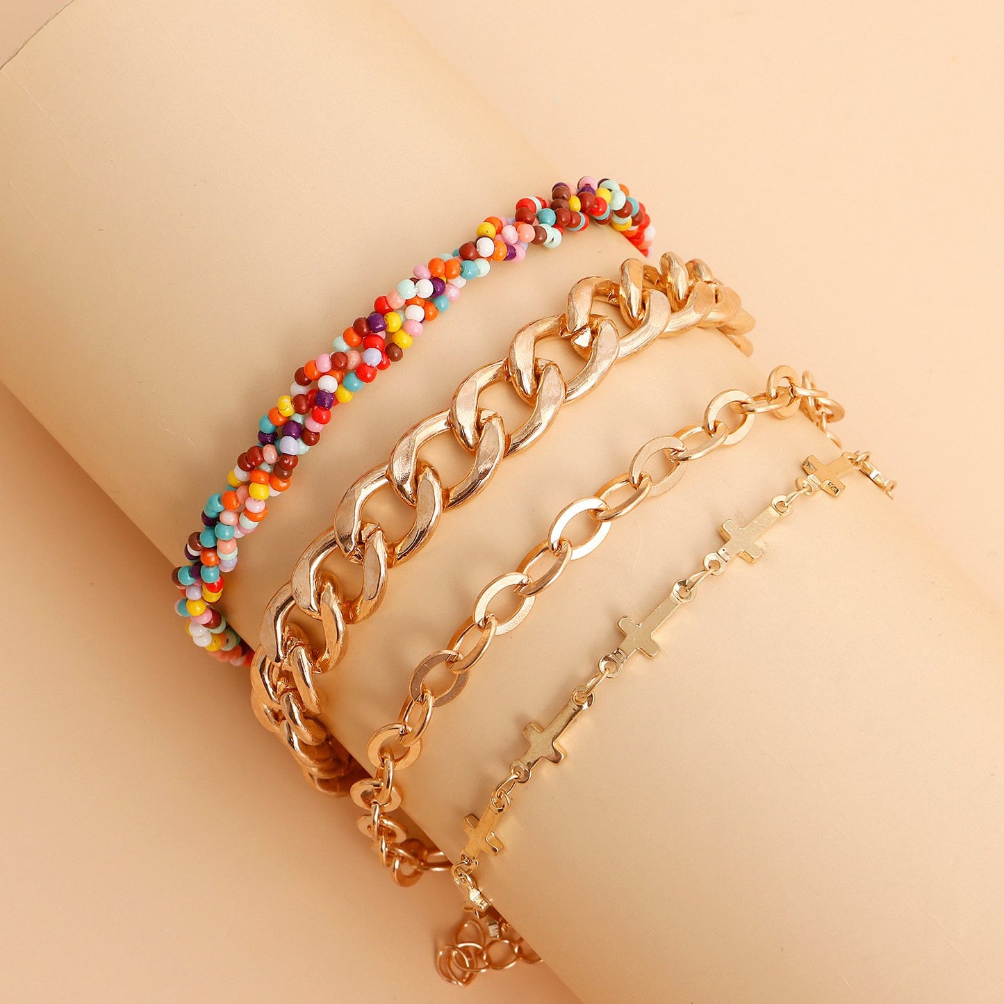 Jewelry ins metal 4-piece bracelet female simple thread exaggerated O word chain set bracelet