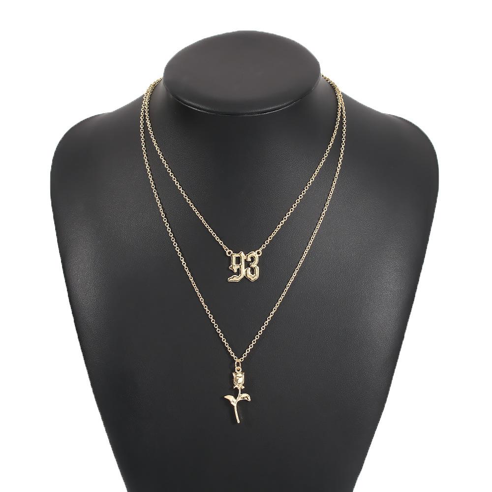N8112 Jewelry Retro Creative Double Layer Digital Clavicle Chain Temperament Versatile Rose Fashion Necklace