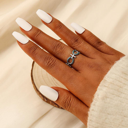 Geometric Line Stitching Versatile Fashion Stainless Steel Opening Adjustable O Cross Ring Female