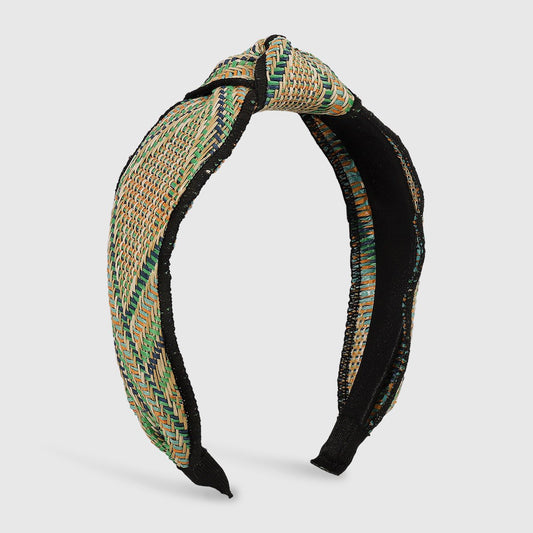 F4529 Handmade straw woven headband with high cranium top net red color knotted wide-brimmed retro fashion headband
