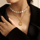 Fashion stainless steel double-layer Roman astrolabe necklace titanium steel pearl collarbone chain cold jewelry for women