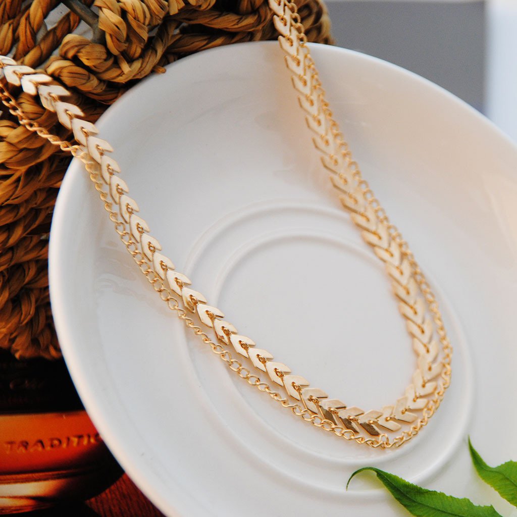European simple double layered bohemian layered necklace fishbone armband aircraft chain disc sequin necklace
