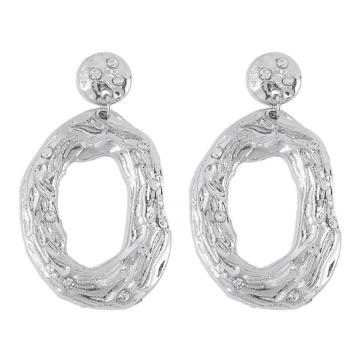 E1814 Retro Irregular Textured Earrings Female Baroque Micro-inlaid Rhinestone Metal Pop Earrings