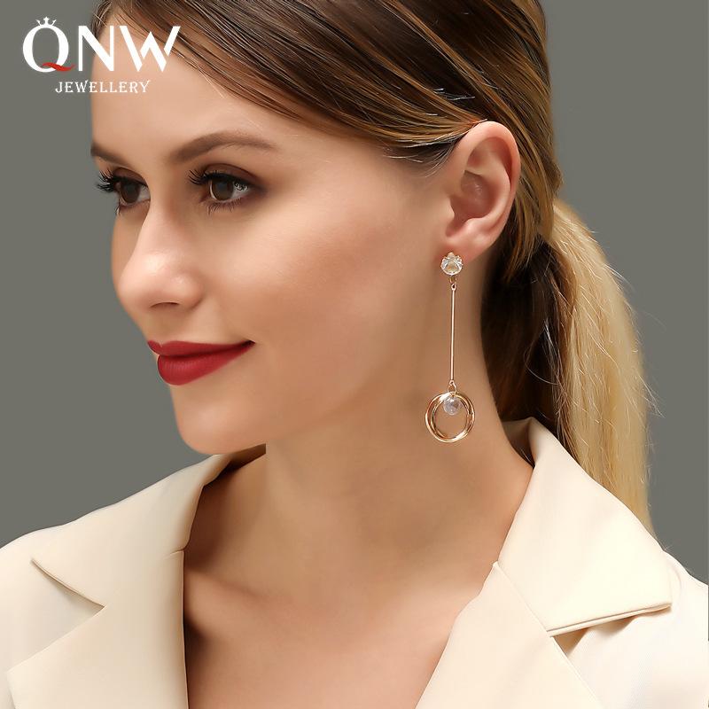 Earrings Temperament Simple Long Multilayer Ring Crystal Earrings Light Luxury Goddess Tassel Earrings