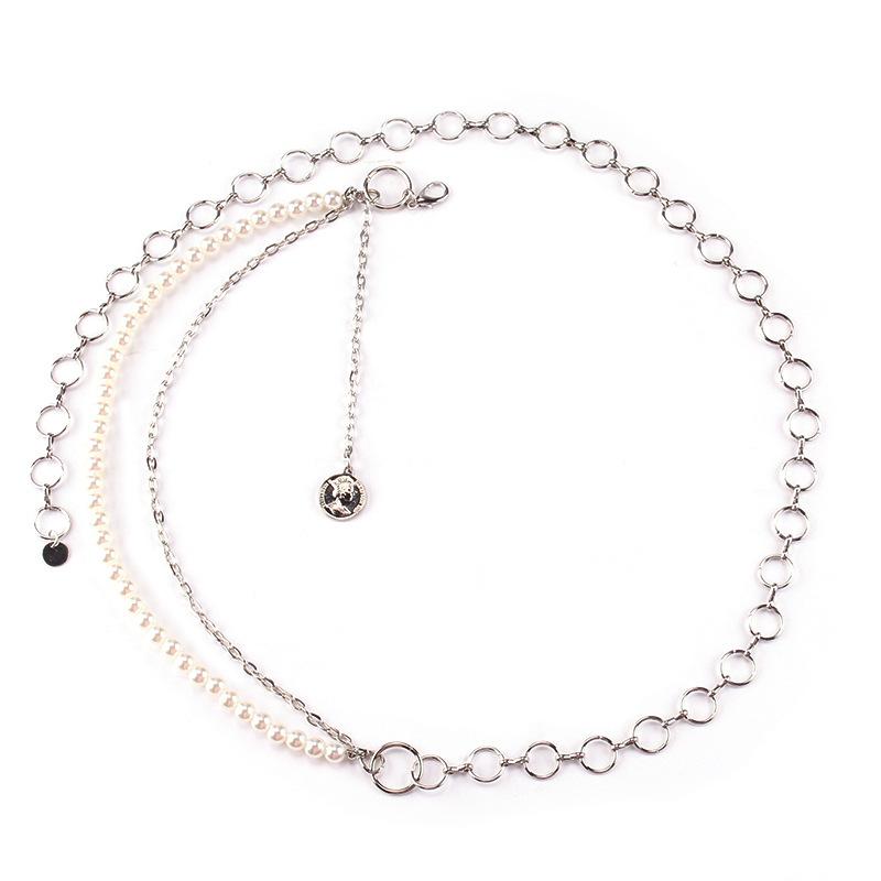 Sexy pure desire pearl double waist chain female fashion trend ins portrait metal chain ring body chain