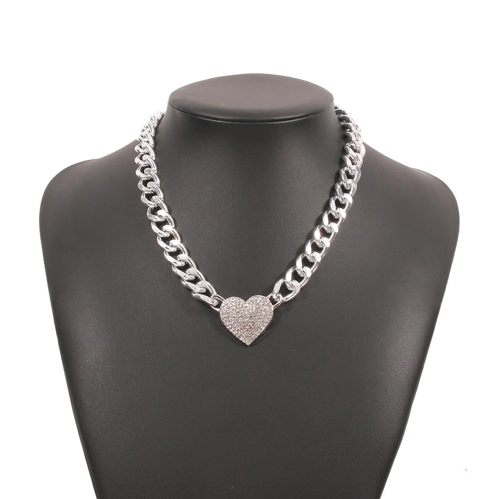N865 Exaggerated Thick Chain Necklace Diamond Geometric Love Fashion Necklace Street Style Trendy Hip Hop Necklace