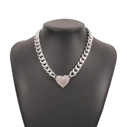 N865 Exaggerated Thick Chain Necklace Diamond Geometric Love Fashion Necklace Street Style Trendy Hip Hop Necklace
