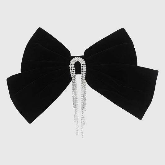 F5268 French light luxury rhinestone elegant spring clip velvet bow hair clip retro sweet back of the head horizontal clip