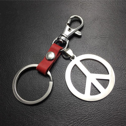 Anti-war symbol titanium steel pendant stainless steel key pendant cowhide connecting piece Valentine's Day gift world peace