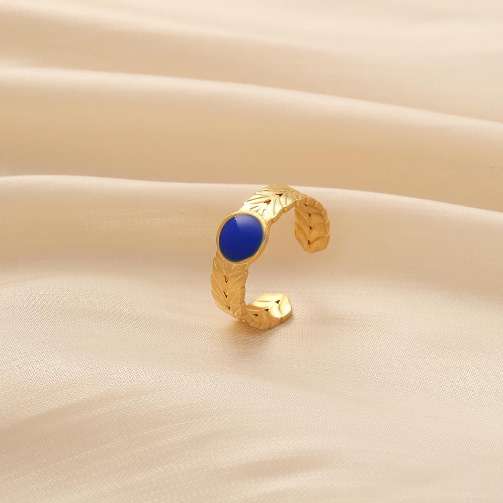 Trendy Fashion Retro Ladies Creative Design Stainless Steel Opening Adjustable Wheat Spike Oil Drop Ring