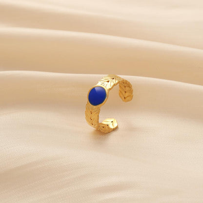 Trendy Fashion Retro Ladies Creative Design Stainless Steel Opening Adjustable Wheat Spike Oil Drop Ring