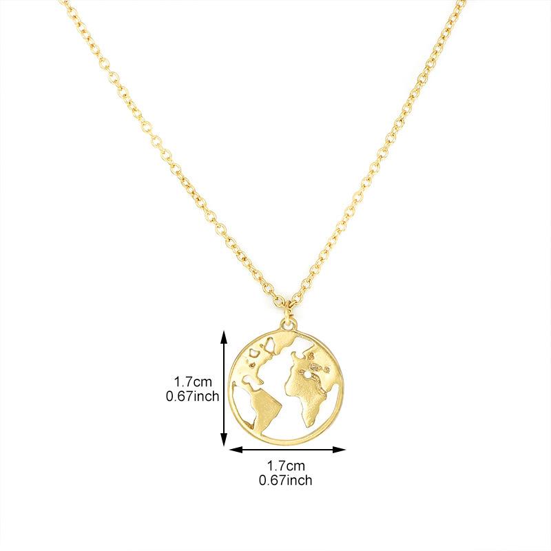 Popular Jewelry Fashion Personality Round Hollow Your World Map Pendant Female Necklace Clavicle Chain
