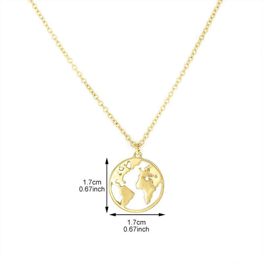 Popular Jewelry Fashion Personality Round Hollow Your World Map Pendant Female Necklace Clavicle Chain