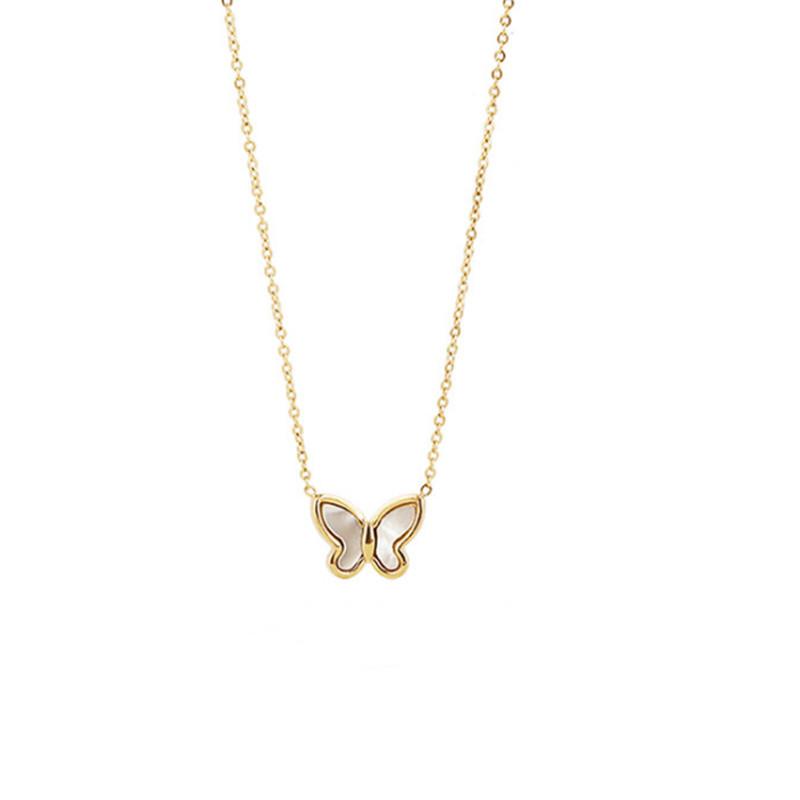 Titanium steel white shellfish butterfly necklace female temperament all-match natural white mother-of-pearl clavicle chain net red ins cold