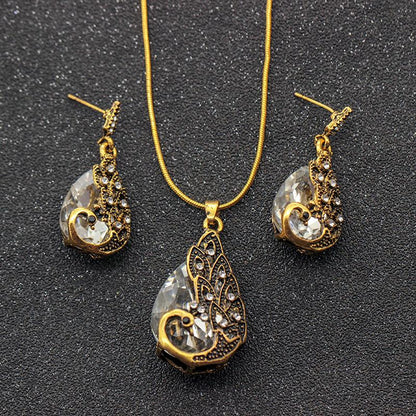 Peacock Gemstone Necklace Earrings Set Wedding Reception Wedding Dress Accessories Jewelry