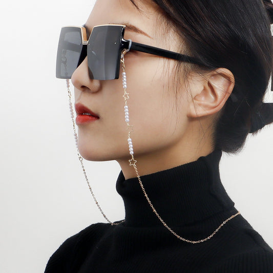 Trendy cool hollow out five-pointed star beaded mask lanyard anti-lost chain high-end sense glasses chain mask extension rope face chain female