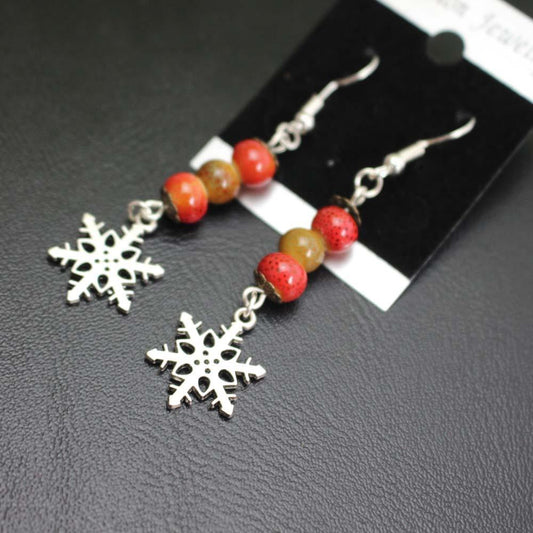 Colorful Spot Beads Alloy Snowflake Earrings Women's Earrings Simple Earrings Jewelry