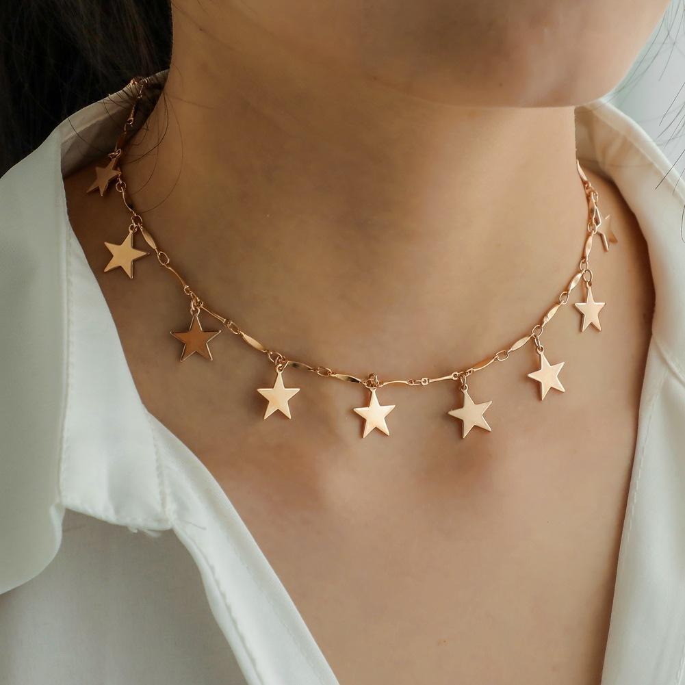 Simple Star Necklace Personality Glossy Pentagram Short Clavicle Necklace Fashion Versatile Cold Necklace