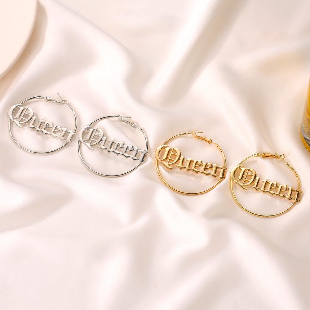 Personality exaggerated round letter earrings cold atmosphere queen queen earrings accessories