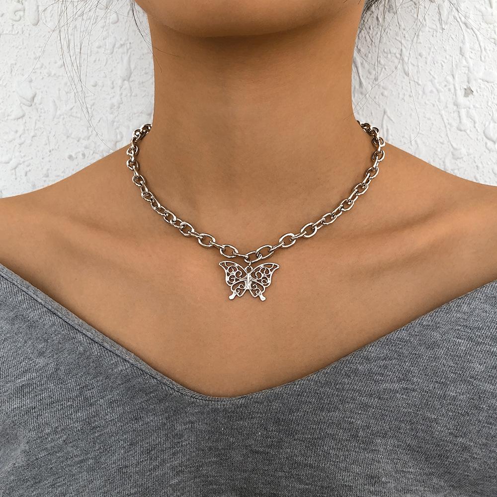 N9521 Simple Chain Necklace Creative Hollow Butterfly Fashion Necklace Exaggerated Punk Hip Hop Necklace