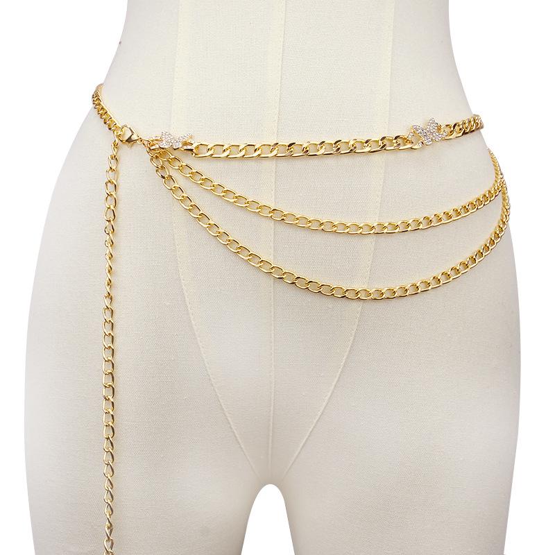 Jewelry simple geometric versatile multi-layer body chain punk three-dimensional stitching diamond butterfly waist chain