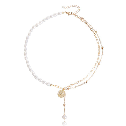Jewelry punk imitation pearl queen head coin pendant necklace female hot girl ins niche design sense