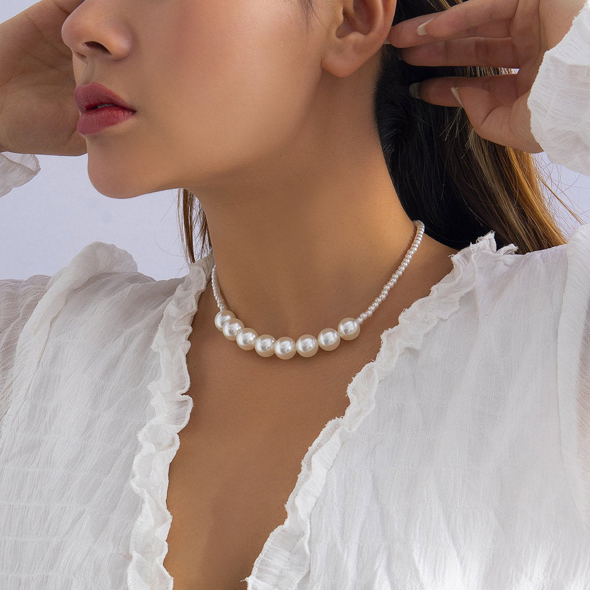 Jewelry Versatile Geometric Single Layer Necklace Simple Temperament Stacked Imitation Pearl Clavicle Necklace Female