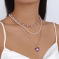N9938 Retro Pearl Necklace Women's Multi-layer Fashion Drip Oil Heart Necklace Romantic Temperament Geometric Necklace