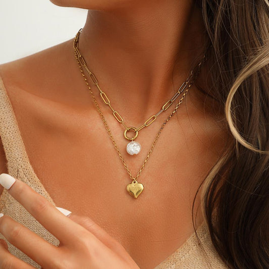 Light luxury niche ins love cold accessories design sense necklace love double clavicle chain stainless steel necklace