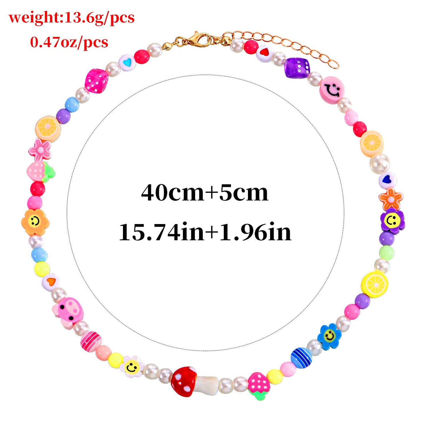 Jewelry multi-element fashion trend pearl necklace cartoon painted soft pottery fruit smiley necklace