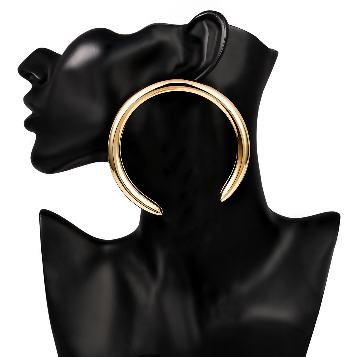 Jewelry Simple Punk Exaggerated Crescent Earrings Female Personality Retro Metal Hollow Earrings