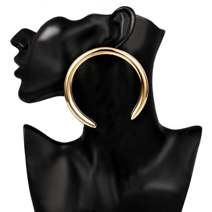 Jewelry Simple Punk Exaggerated Crescent Earrings Female Personality Retro Metal Hollow Earrings