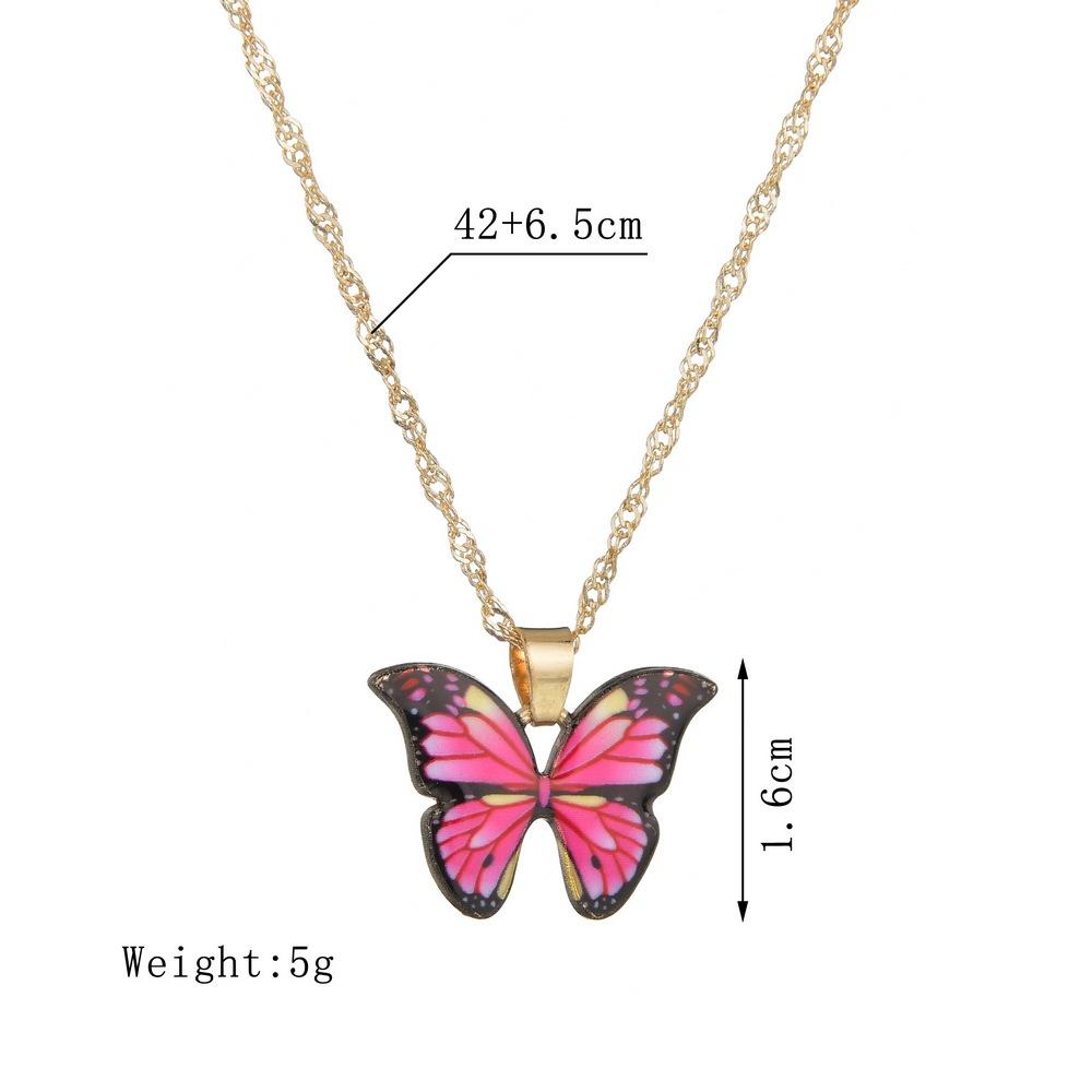 Accessories Fashion Pop Flower Butterfly Necklace Color Drop Oil Alloy Butterfly Jewelry