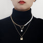 Fashion Temperament Love Padlock Combination Multi-Layered Wearing Exaggerated Necklace Niche Design Pearl Clavicle Chain Female