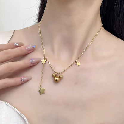 Mickey Mouse Necklace Female Niche Ins Net Red Fashion Titanium Steel 18k Gold Beads Clavicle Chain
