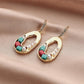 Irregular Oval Earrings Colorful Gravel Pearl Earrings Retro Elegant Earrings Personality Earrings