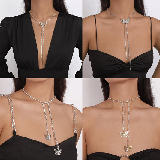 N1592 Fairy Butterfly Claw Chain Necklace Minority Simple Rhinestone Necklace Sexy Elegant Necklace Female