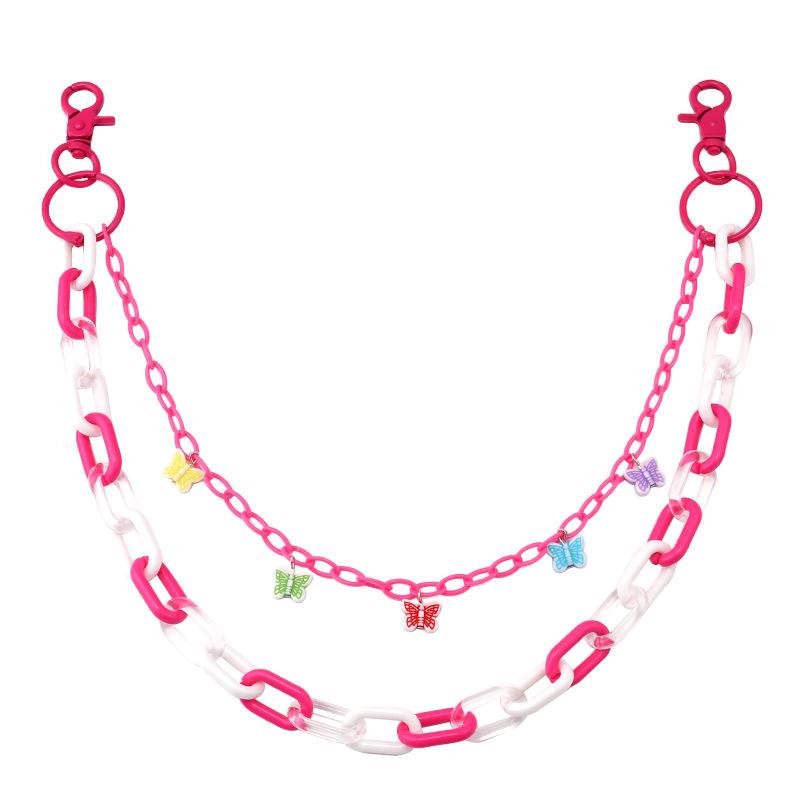 Jewelry Versatile Color Resin Butterfly Pendant Acrylic Chain Ring Buckle Double Pants Chain
