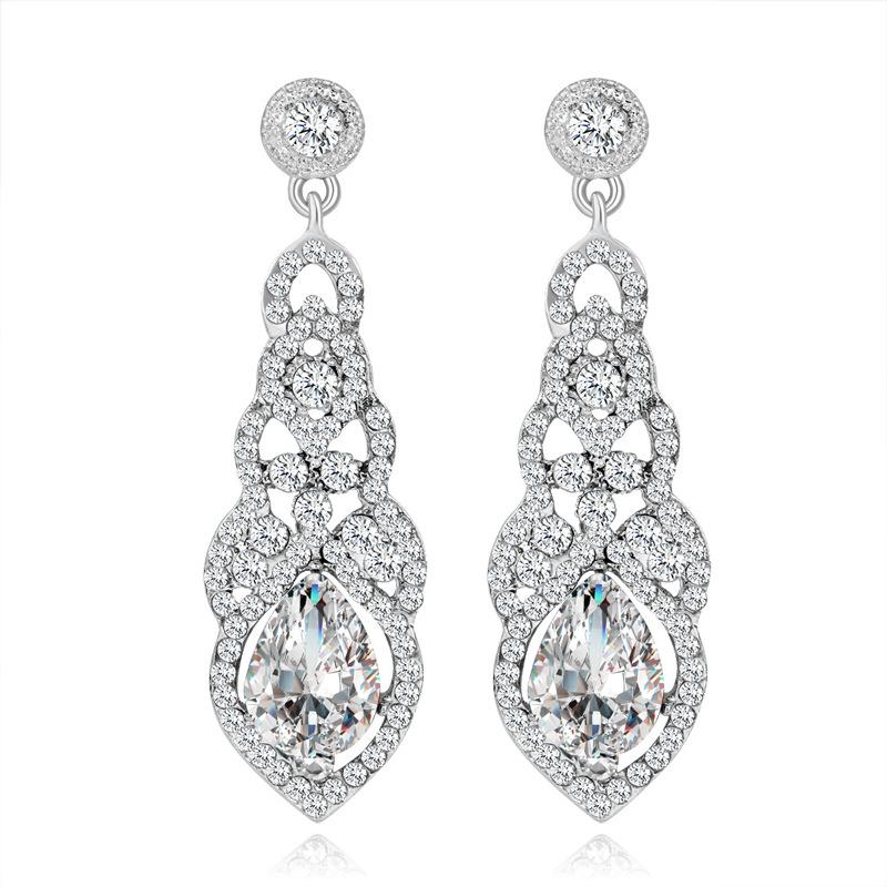 Earrings Exaggerated Brilliant Bridal Wedding Stud Earrings Classic Diamond Long Earrings Jewelry