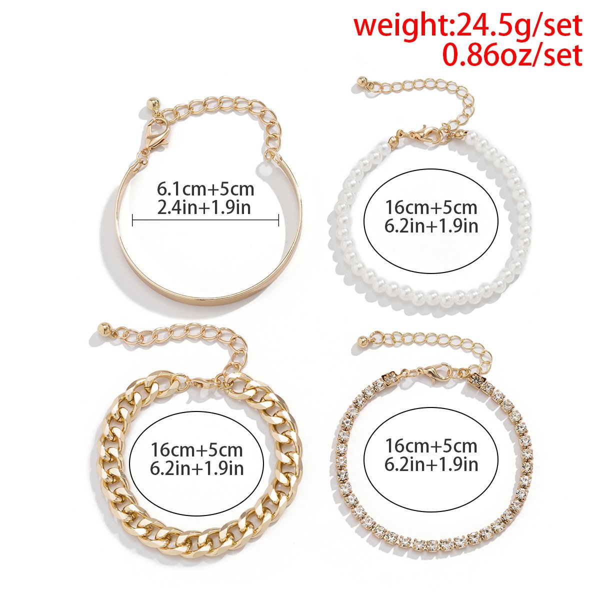 Jewelry Punk Retro Glossy Bracelet Set Female Simple Trend Diamond Chain Pearl Bracelet