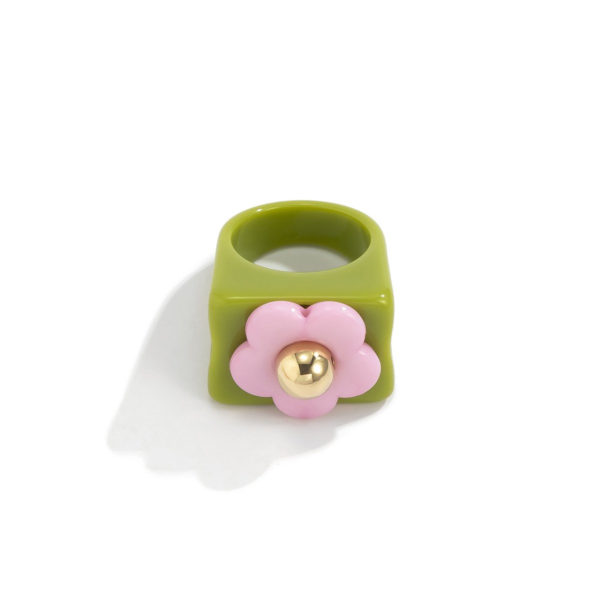 Trendy color acrylic flower ring female retro exaggerated geometric resin wide ring jewelry